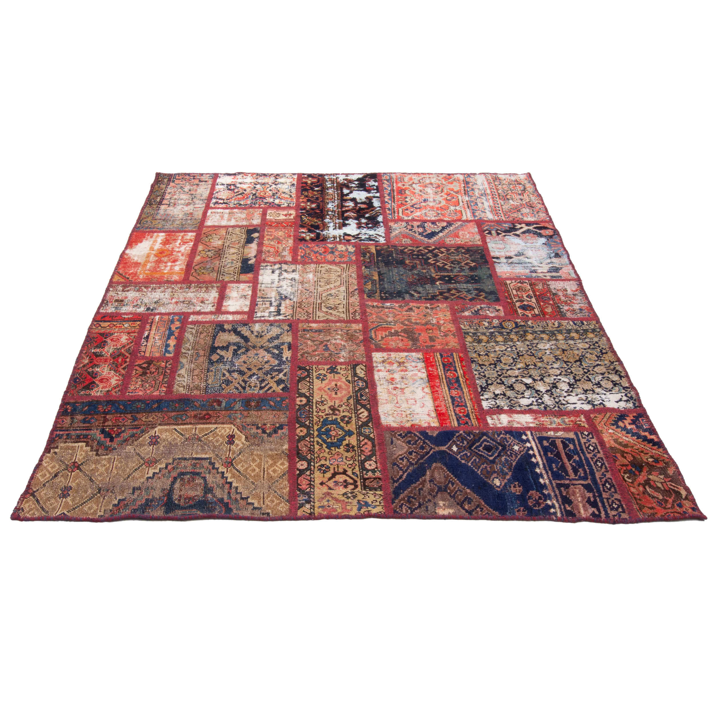 Vintage Patchwork Tapijt Geometrisch – Rood Katoen