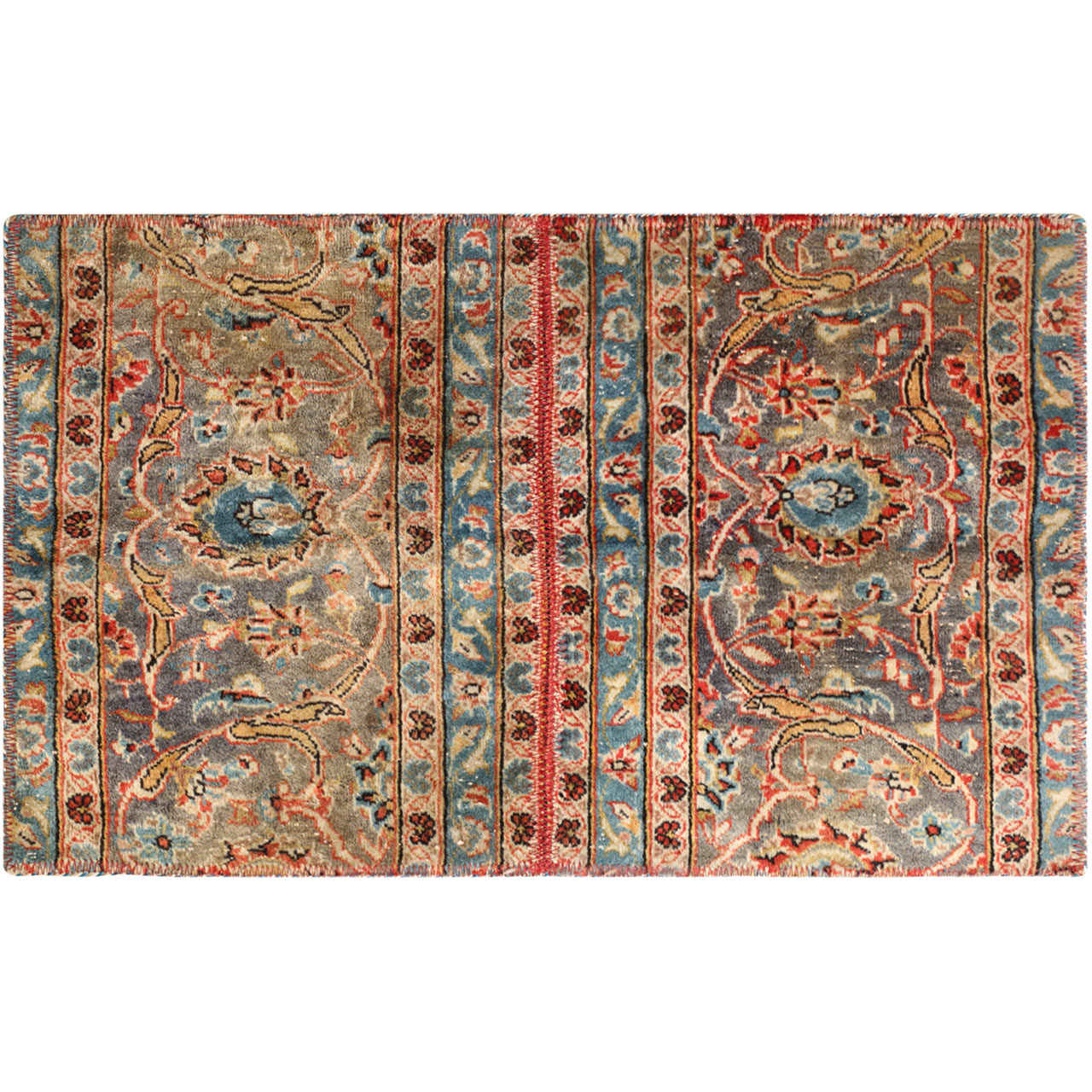 Vintage Patchwork Tapijt Kashan Groen – Katoen