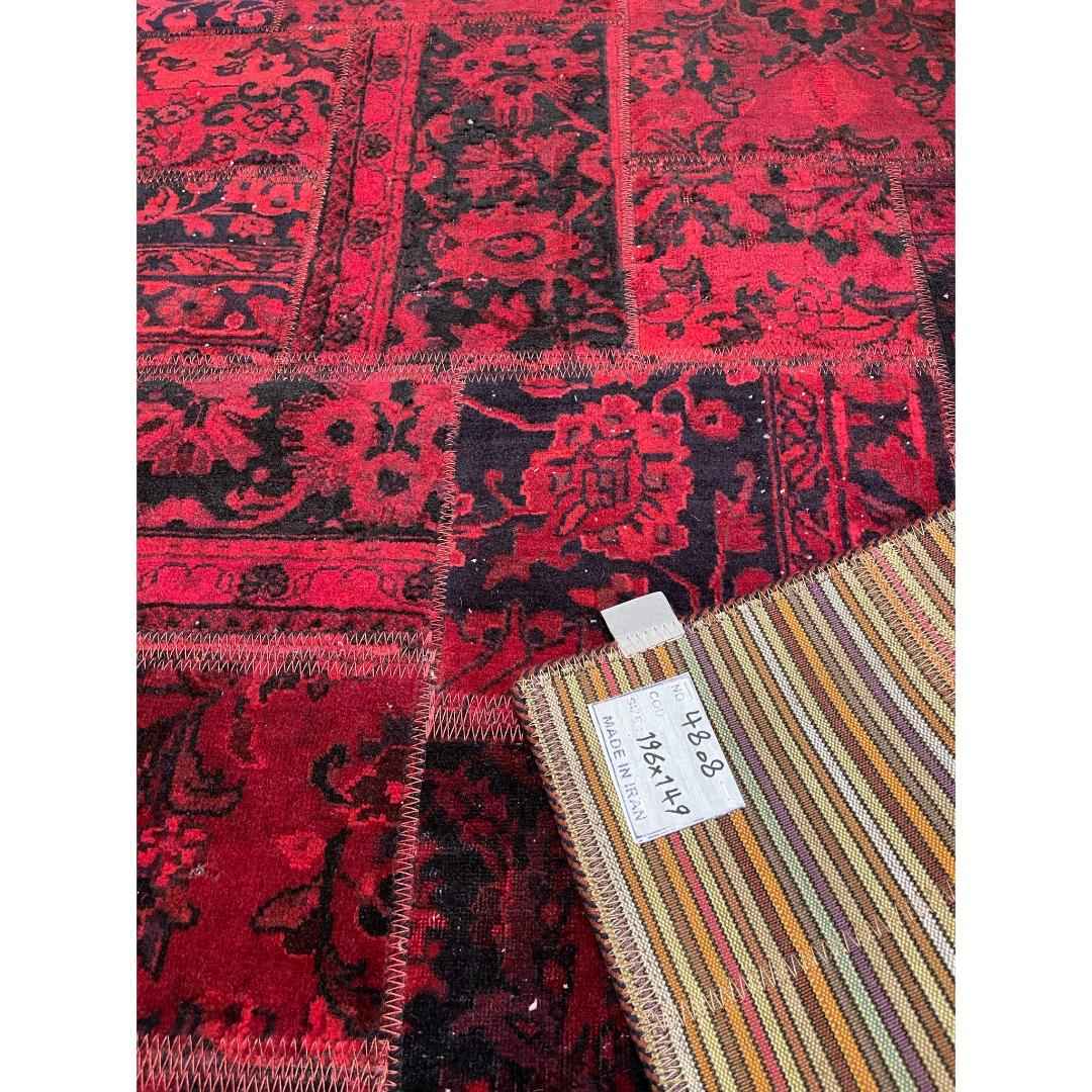 Hedendaags Patchwork Tapijt Abstract Rood – Wol
