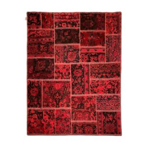 Hedendaags Patchwork Tapijt Abstract Rood – Wol