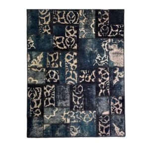 Vintage Perzisch Handgeknoopt Patchwork Tapijt Marineblauw