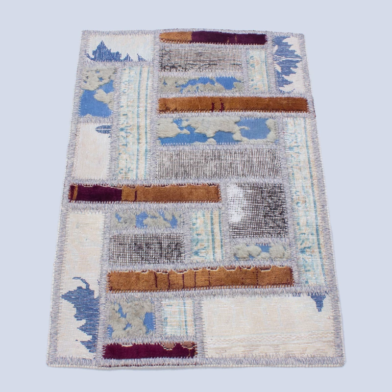 Perzisch Handgeknoopt Patchwork Tapijt Wit