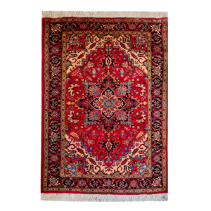 Handgeknoopt Perzisch Tabriz Heriz Tapijt (Klassiek Bloemenmedaillon) – Rode Wol