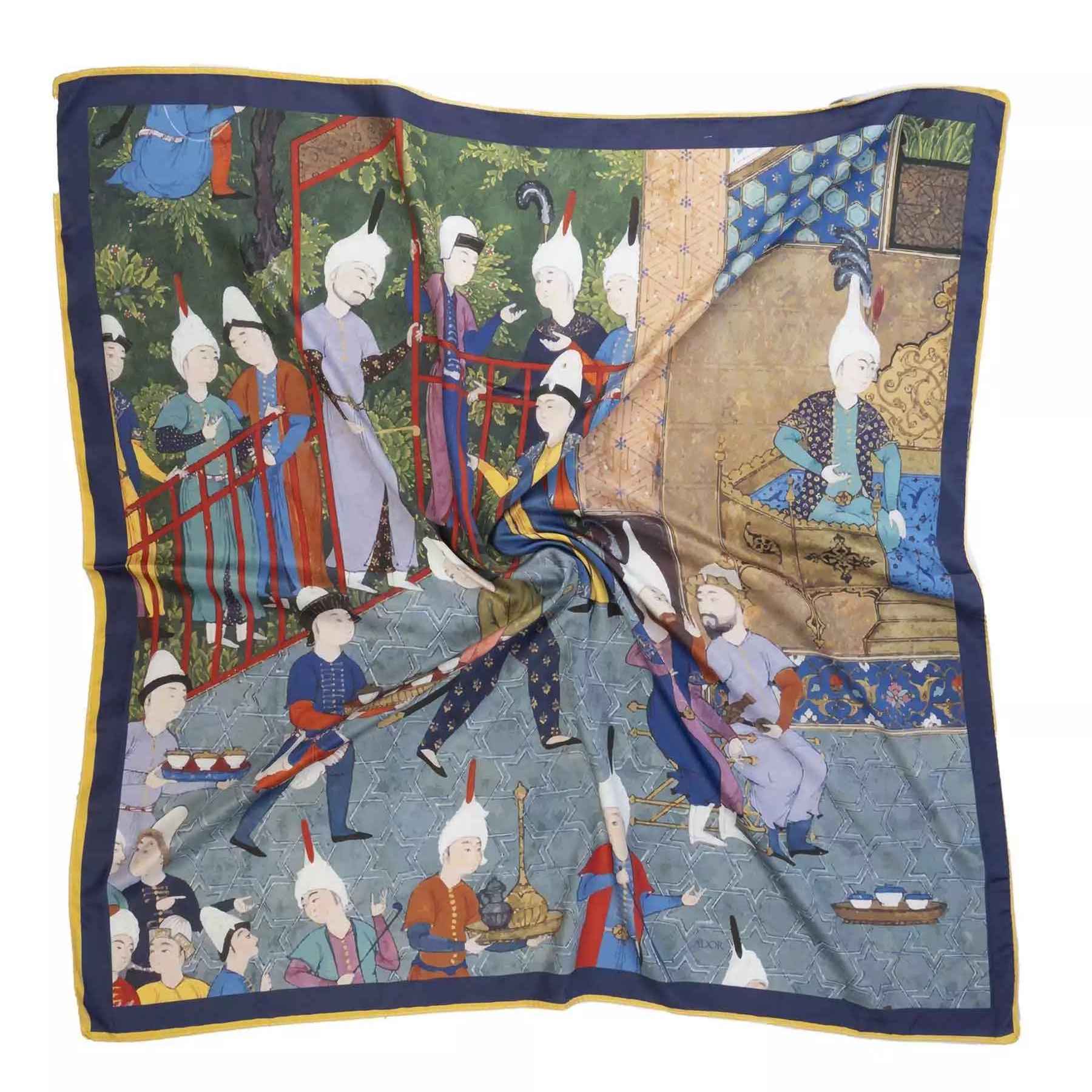 Perzische Sjaal voor Dames – Levendig Shahnameh Geïnspireerd Motief