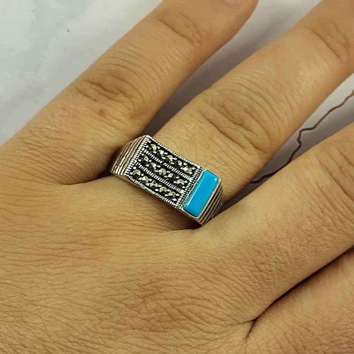 Perzische Zilveren Ring voor Mannen met Neyshabur Turkoois