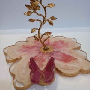 Hars Serveerschaal met Messing Bladvoet & 3D Vlinder