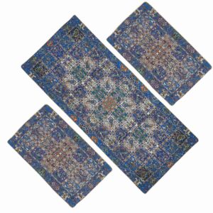 Set van 3 Luxe Termeh Tafelkleden Kheshti – Blauw Geometrisch