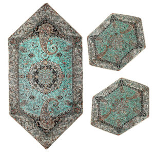 Set van 3 Luxe Termeh Tafelkleden Shiva – Blauw Paisley Patroon