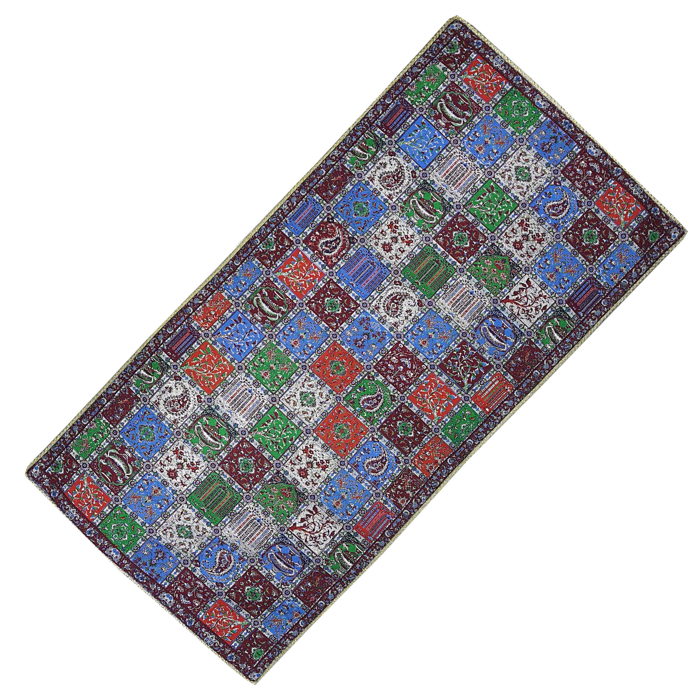 Set van 4 Luxe Termeh Tafelkleden Shahdad – Blauw Geometrisch