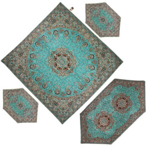Set van 4 Luxe Termeh Tafelkleden Karmania – Blauw Paisley