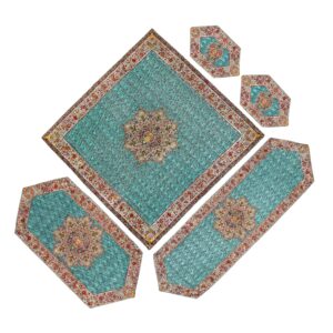 Luxe Yazd Termeh Tafelkleed Set – 5-delig – Blauw