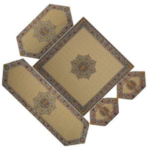 Luxe Yazd Termeh Tafelkleed Set – 5-delig – Keshmir Crème