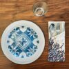 Fluwelen Bestekzak met Bloemontwerp – Blauw Elegante Stijl