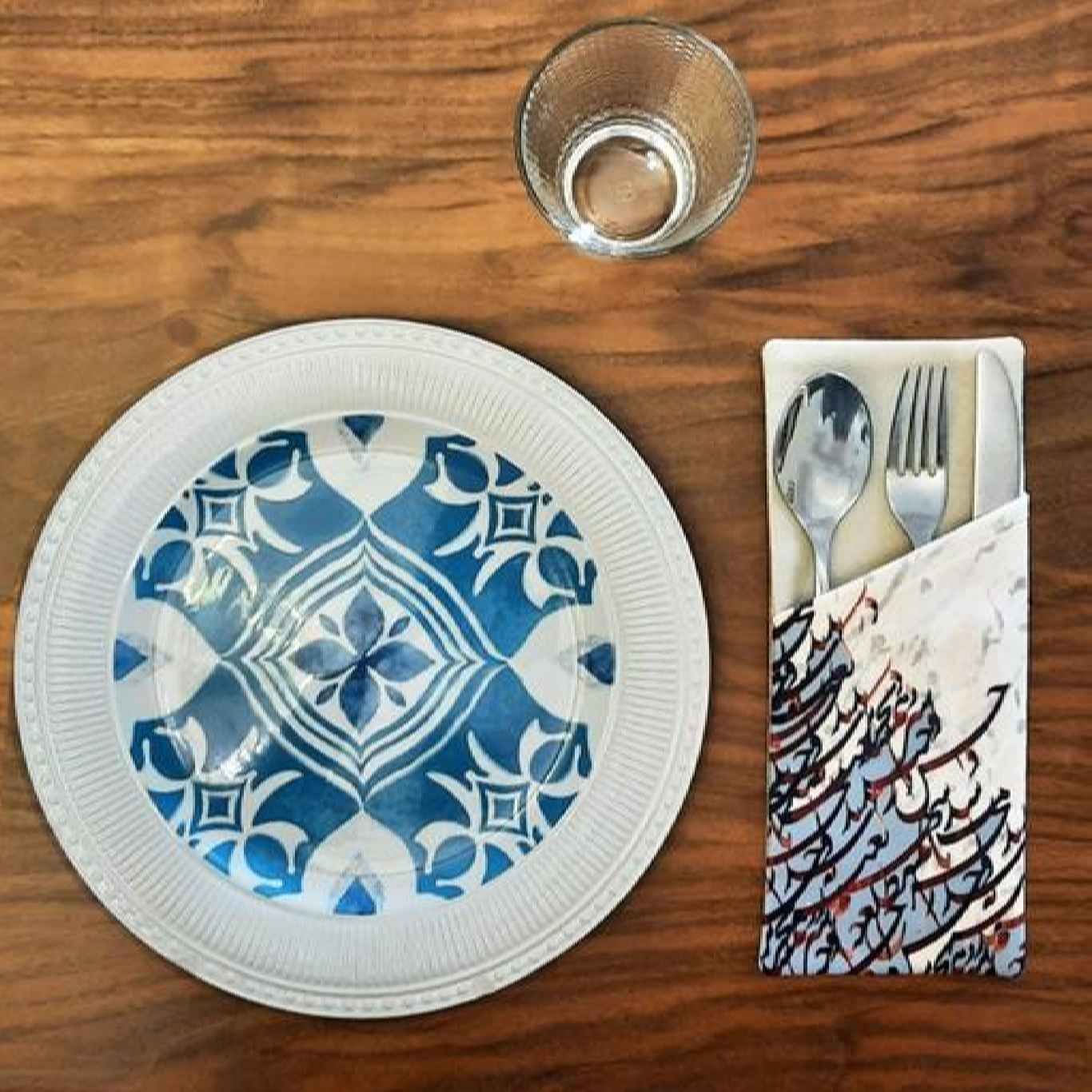 Fluwelen Bestekzak met Bloemontwerp – Blauw Elegante Stijl