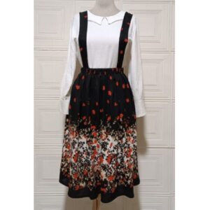 Damesrok met Bretellen – Zwart met Bloemen