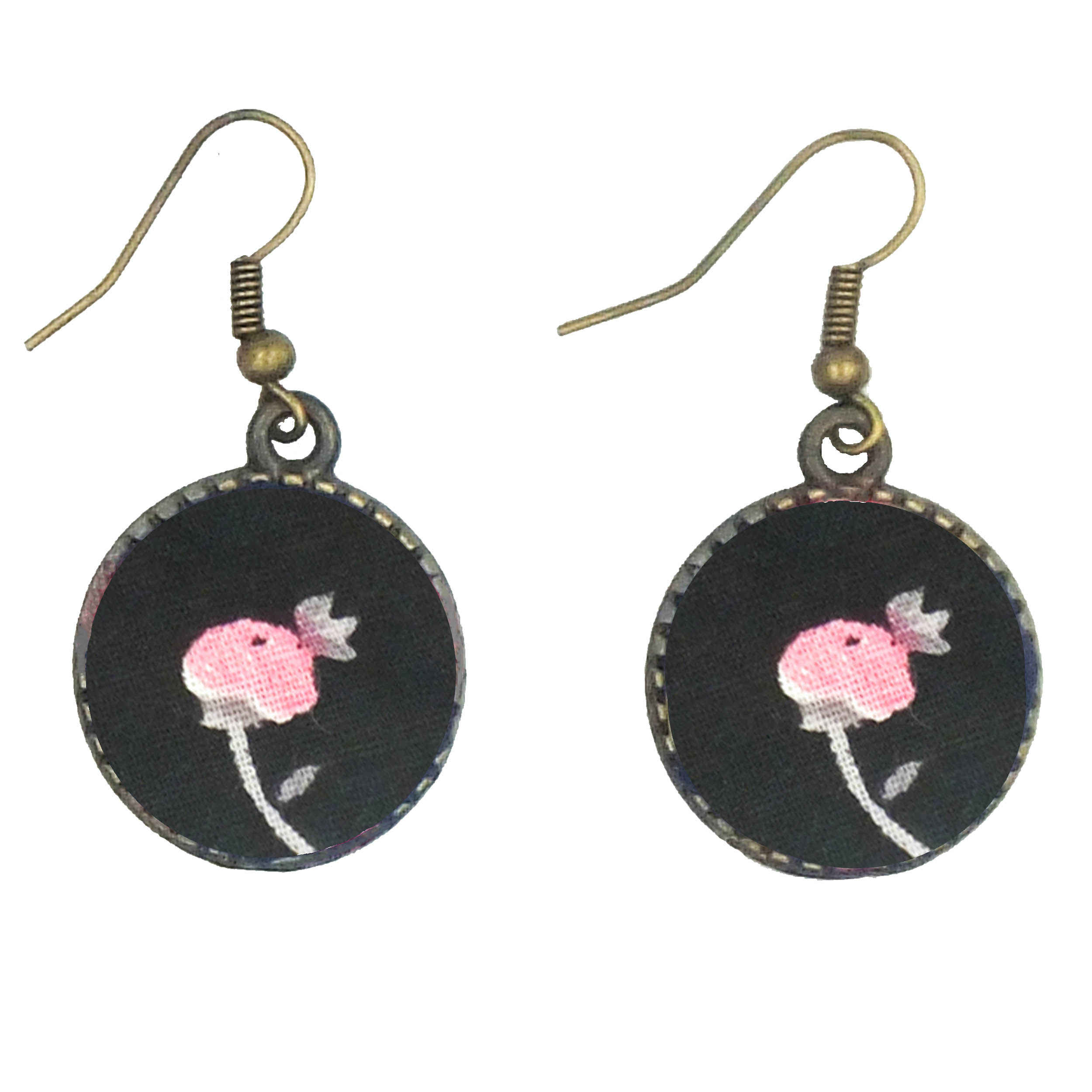 Dames Gedraaide Kruis Haarband & Oorbellen Set Zwart met Bloemen