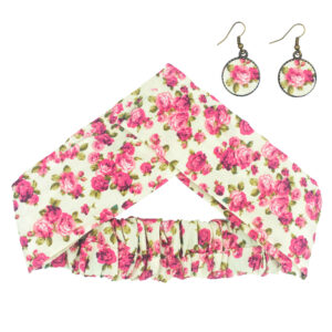 Dames Gedraaide Haarband & Oorbellen Set Crème & Roze