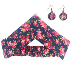 Dames Gedraaide Haarband & Oorbellen Set Marineblauw