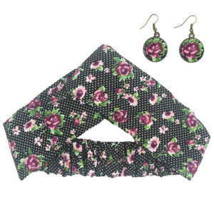 Dames Gedraaide Haarband & Oorbellen Set Bloem & Stippen