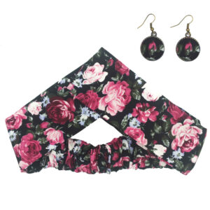 Dames Gedraaide Haarband & Oorbellen Set Roze & Zwart