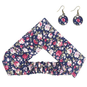 Dames Gedraaide Haarband & Oorbellen Set Navy & Roze