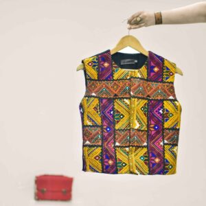 Dames Vest met Perzisch Geborduurd Patchwork (Geel)