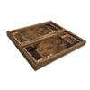 Houten gesneden backgammonbord met de held Rostam