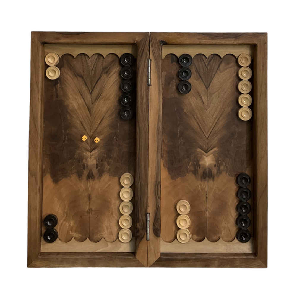 Houten gesneden backgammonbord met Perzische Griffoen
