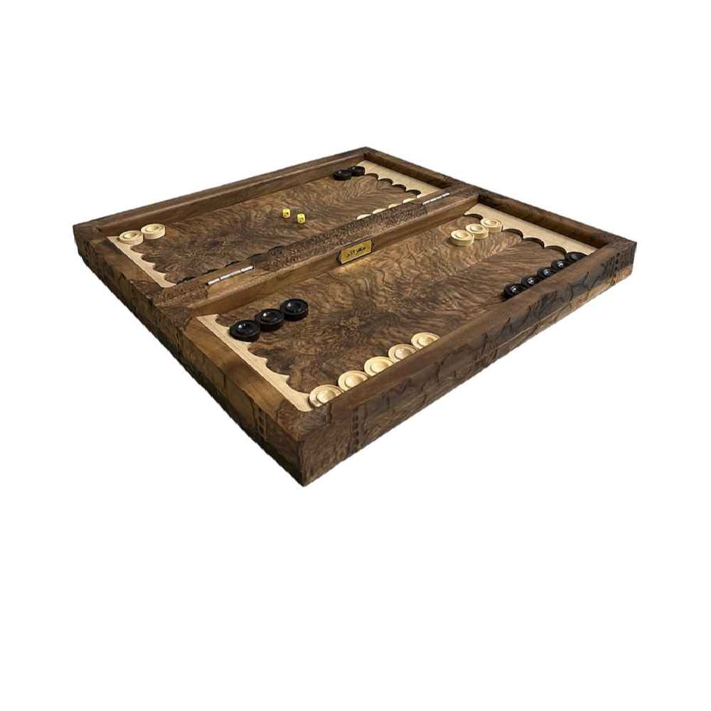 Houten gesneden backgammonbord met Feniks-ontwerp