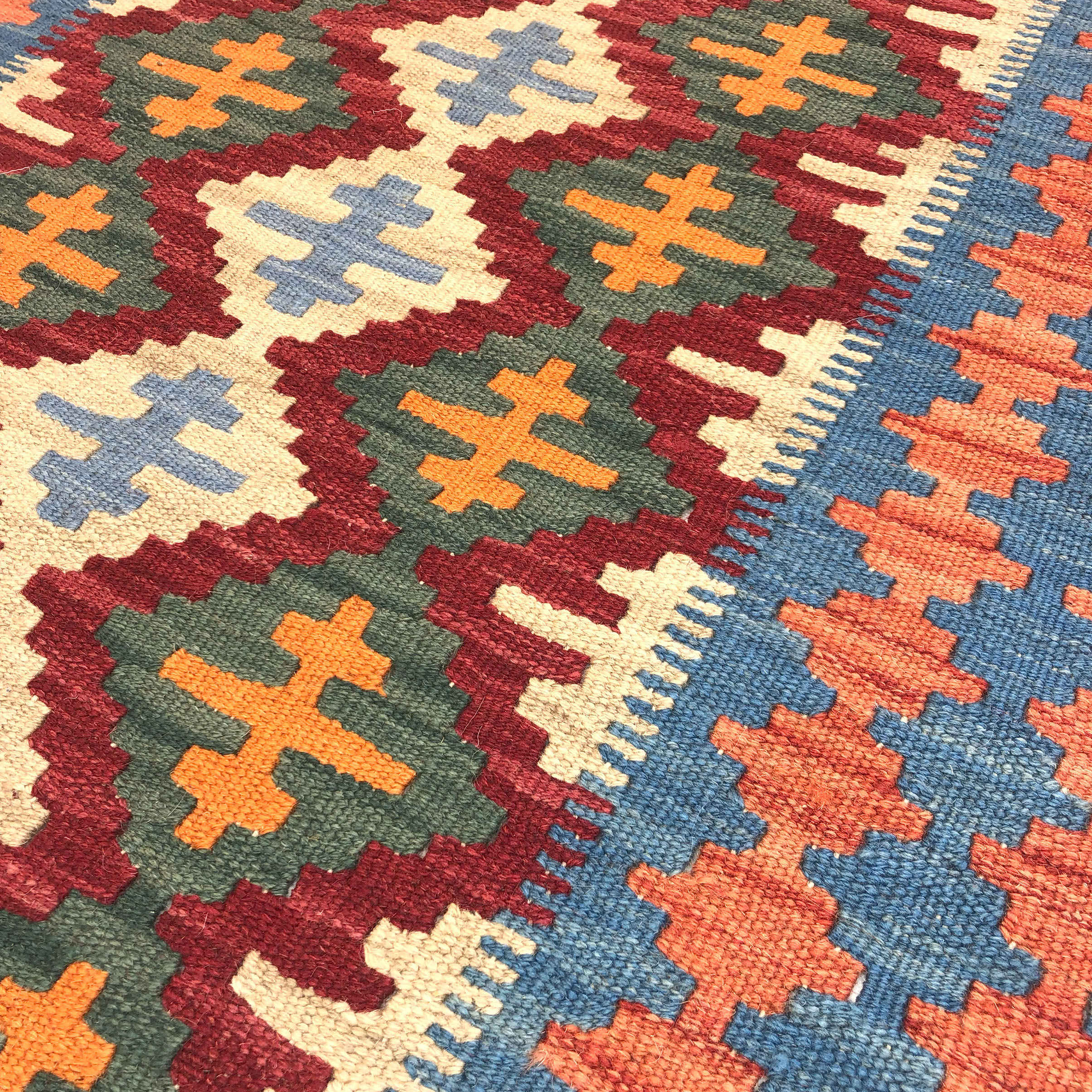 Perzische Firuzabad Qashqai Kelim, geometrisch, authentieke wol