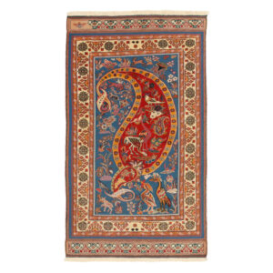 Authentiek Perzisch Wol Kilim Tapijt Handgeweven in Sirjan Paisley met Vogels