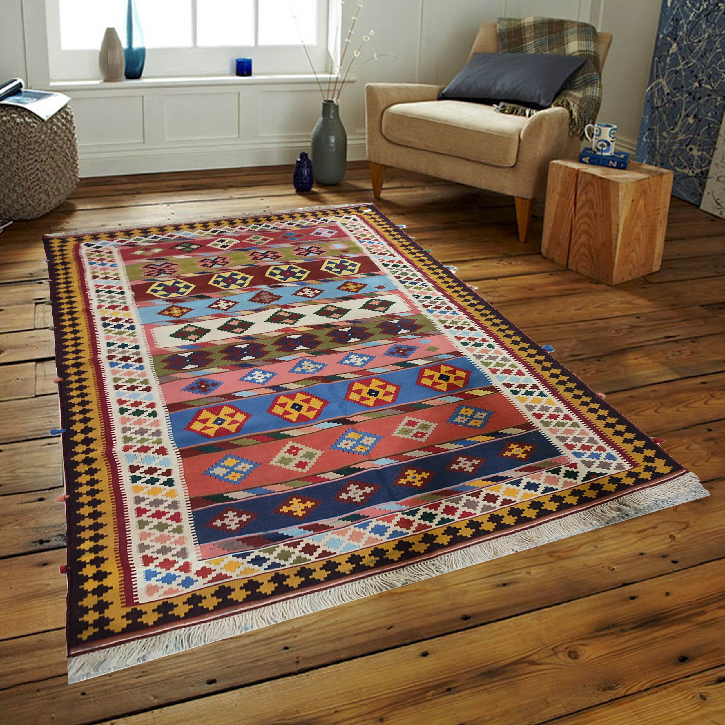 Perzische Shiraz Qashqai Kelim, geometrisch, authentieke kwaliteit