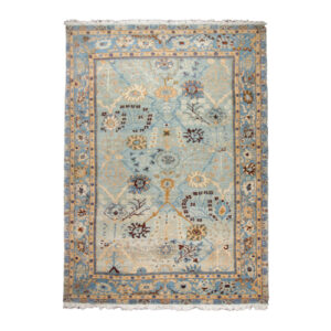 Handgeknoopt Perzisch Isfahan Tapijt (Elegant Bloemenpatroon) – Lichtblauwe Wol