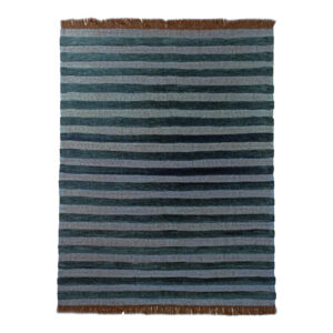 Perzisch Wol Kilim Tapijt Handgeweven in Khorasan Gestreept Blauw