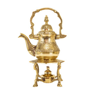 Messing Theepot met Verwarmingsbasis Handgegraveerd Luxe Ontwerp