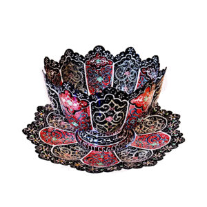 Decoratieve koperen schaal & bord handbeschilderd met Perzische minakari-emaille Azrakhsh
