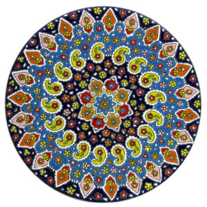 Decoratief keramisch bord, handbeschilderd met Perzische minakari-emaille, Boteh Jogeh