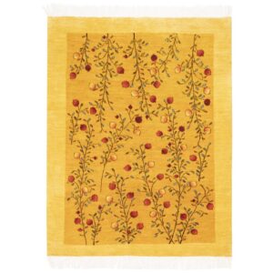 Echt handgeknoopt Perzisch Gabbeh tapijt – Abstract bloemenontwerp, Geel, Wol