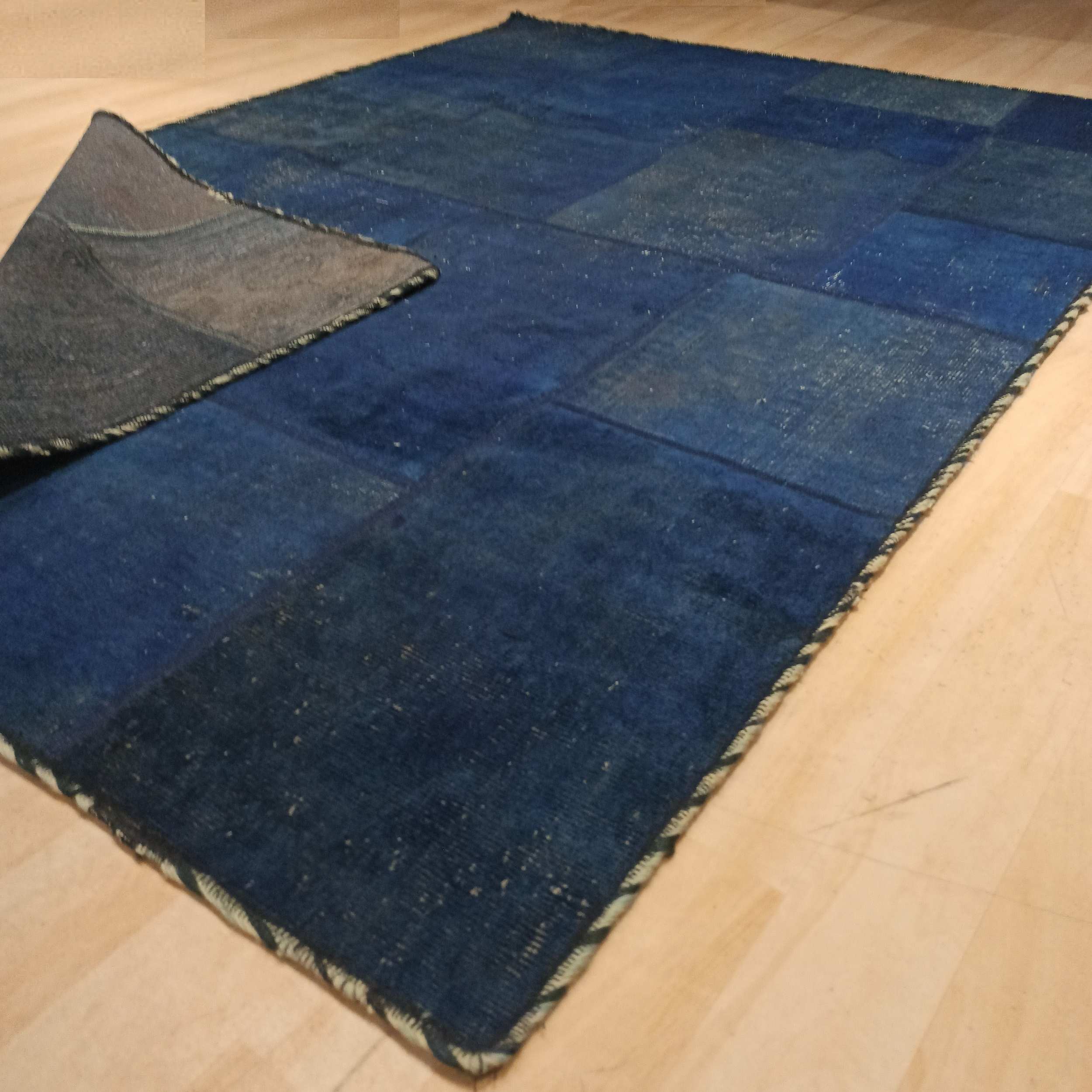 Vintage Perzisch Handgeknoopt Patchwork Tapijt Marineblauw