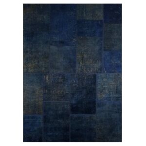 Vintage Perzisch Handgeknoopt Patchwork Tapijt Marineblauw