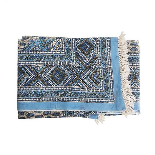 Iraanse Tafelkleed: Traditionele Kalamkari Blockprint van Isfahan Blauw