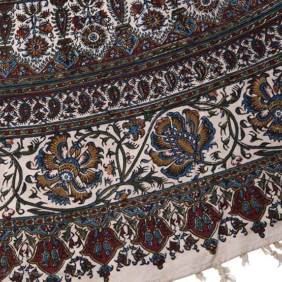Iraanse Tafelkleed: Traditionele Kalamkari Blockprint van Isfahan Cirkel