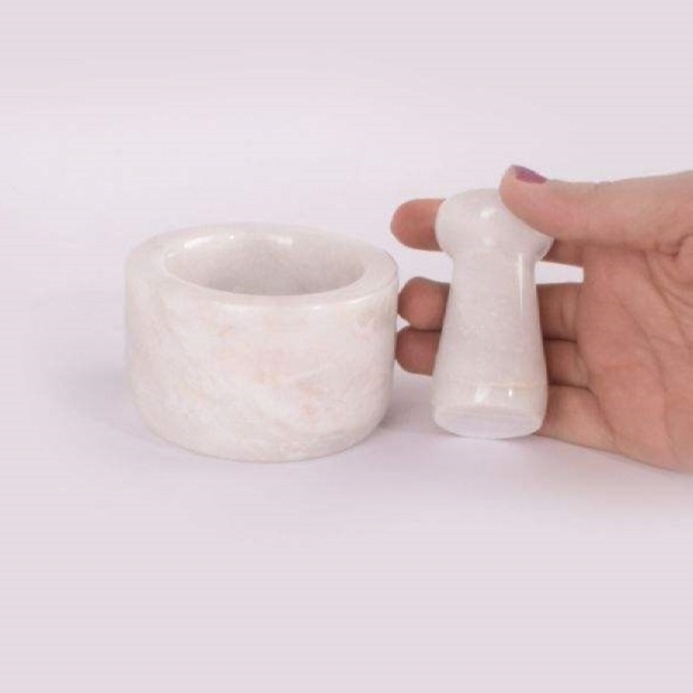 Witte Marmeren Vijzel & Stamper Set – Handgemaakt