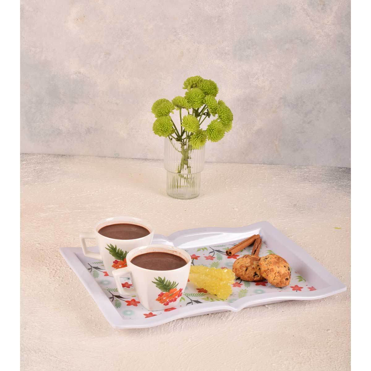 Lichtgewicht melamine dienblad – Rechthoekig dienblad met witte bloemen