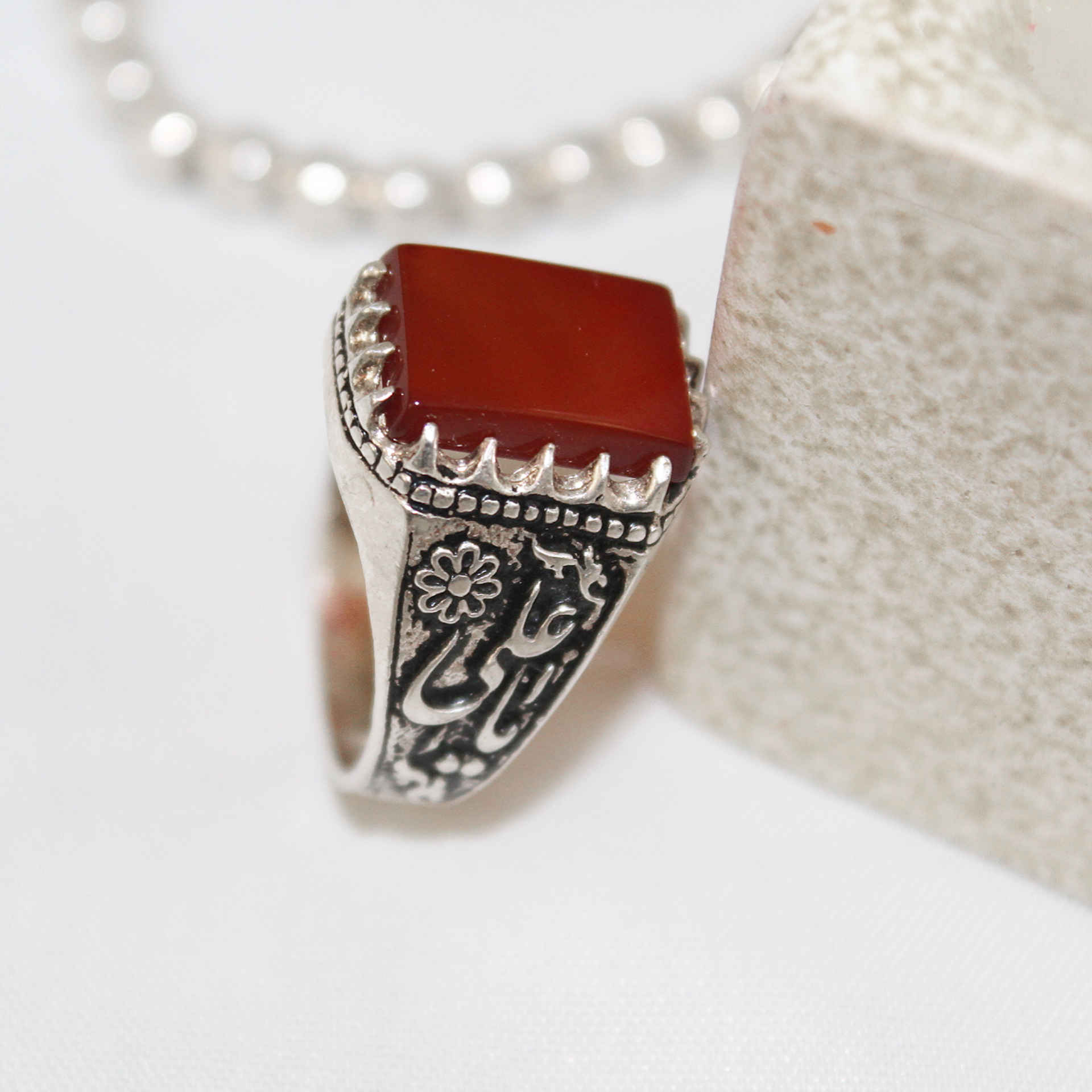 Islamitische Agaat Zilveren Ring voor Heren Elegantie Ya Ali