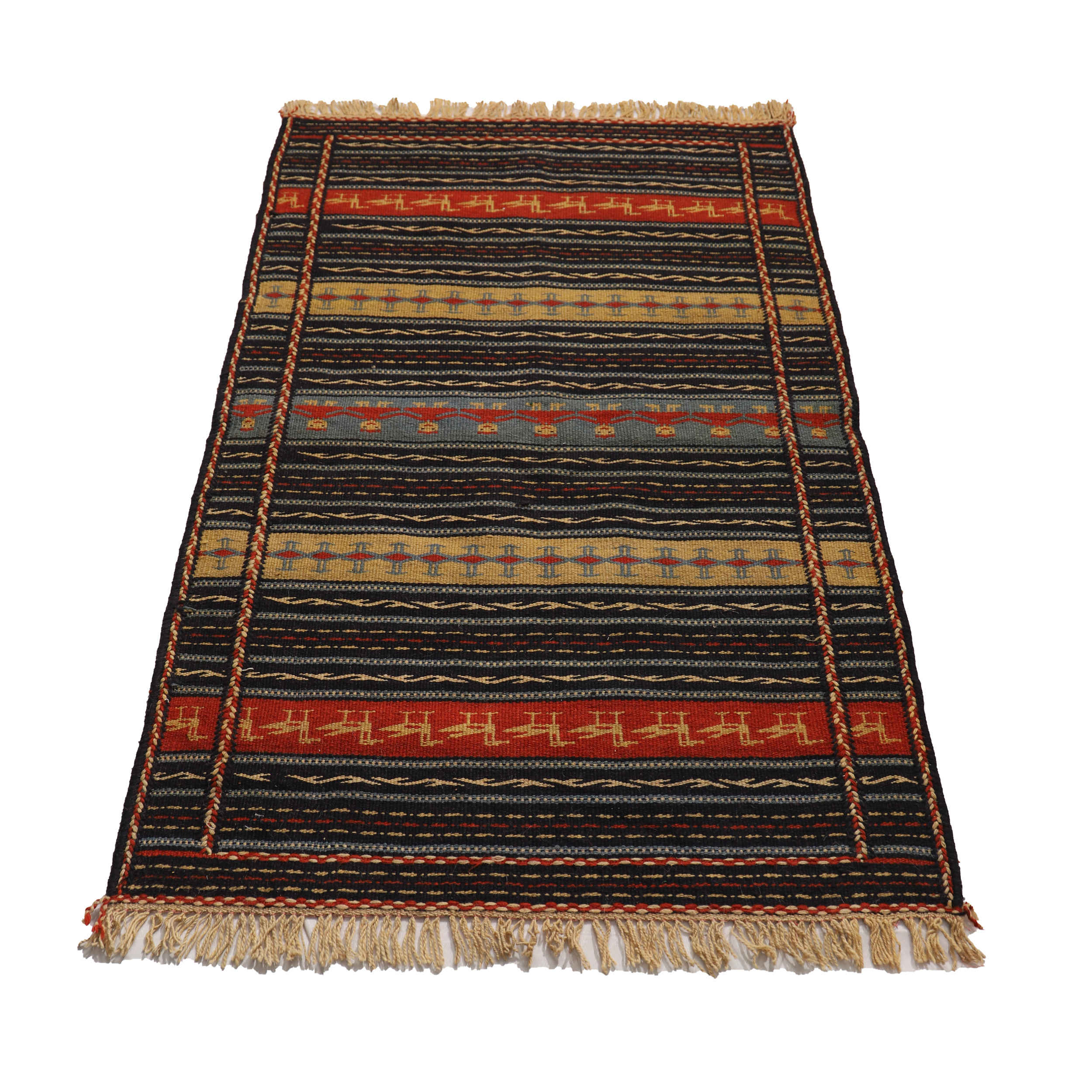 Originele Khorasan Perzische Kelim, gestreept, traditioneel handwerk