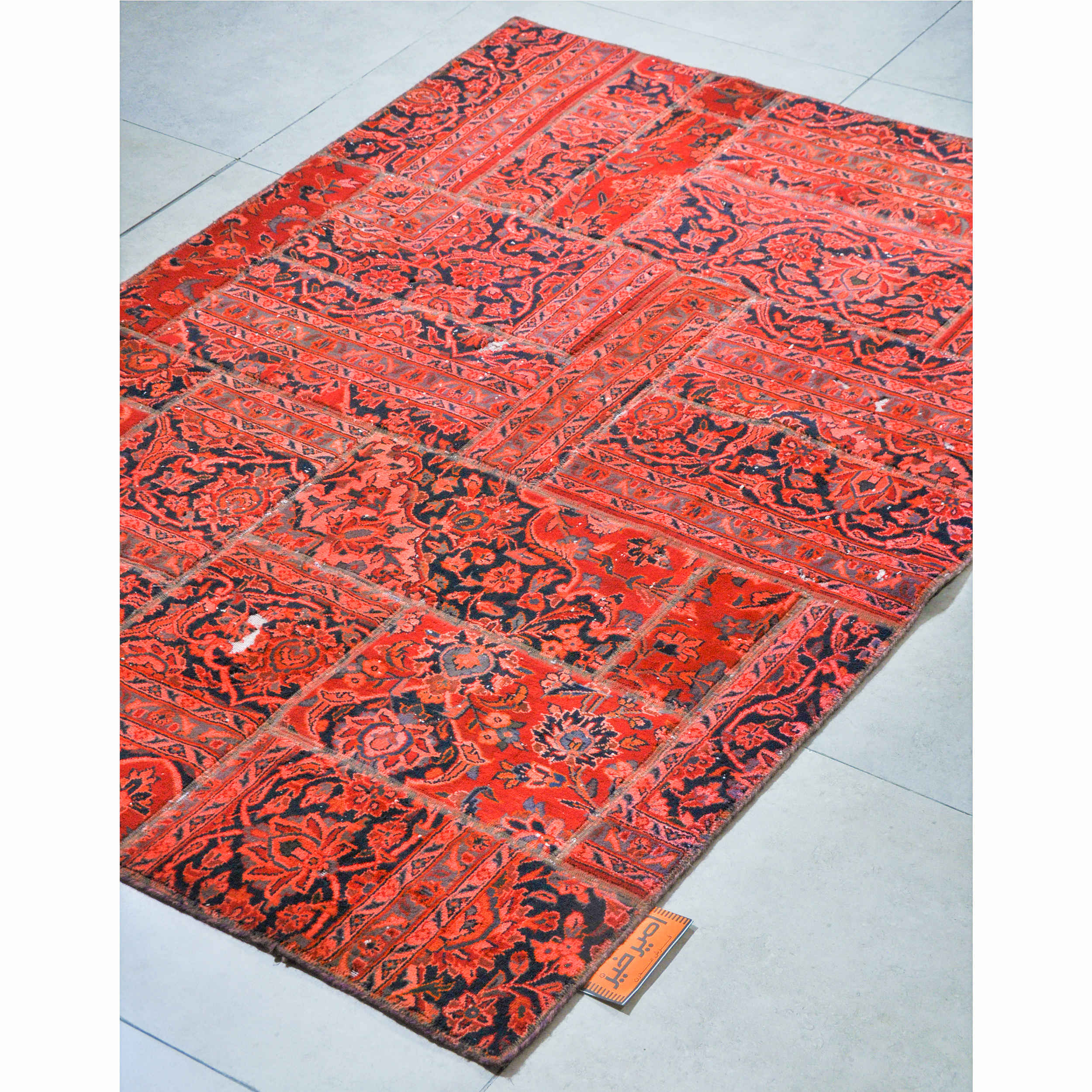 Vintage Perzisch Handgeknoopt Patchwork Tapijt Rood Bloemen