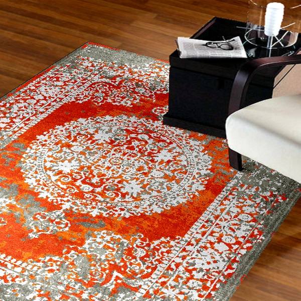 Handgeknoopt Perzisch Tabriz Tapijt (Lachak Toranj Bloemenmedaillon) – Oranje Zijde & Wol