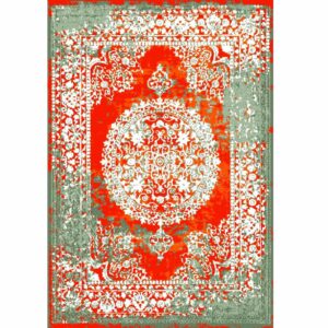 Handgeknoopt Perzisch Tabriz Tapijt (Lachak Toranj Bloemenmedaillon) – Oranje Zijde & Wol