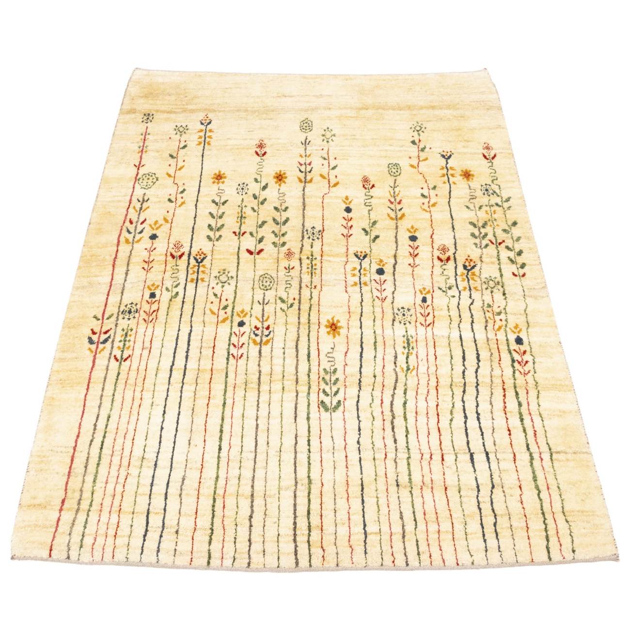 Handgeknoopt Perzisch Gabbeh tapijt – Abstract bloemenontwerp, Crème, Wol